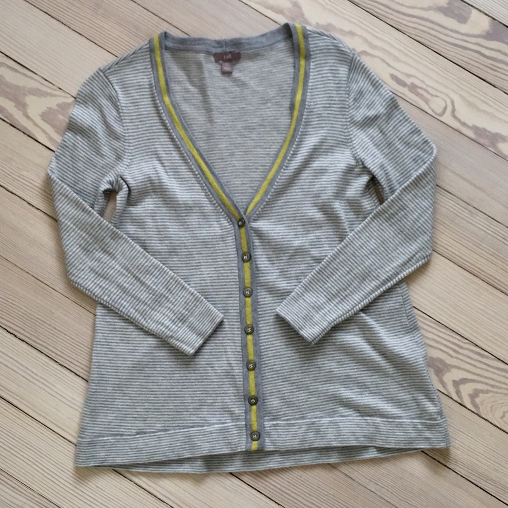 J. Jill Striped Cardigan w/ Yellow Accent Petite